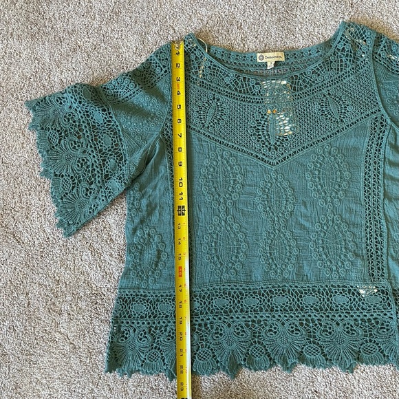 Democracy Green/Blue Crochet Cotton Boho Blouse Top Sz S - Picture 7 of 10